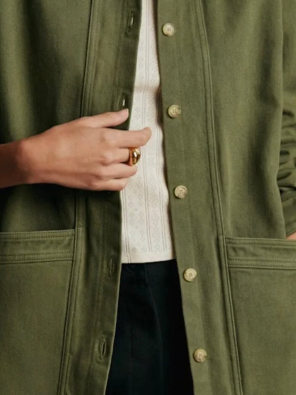 Sezane Will Shirt Jacket Size Small Olive Green Excellent Condition - Picture 2 of 7